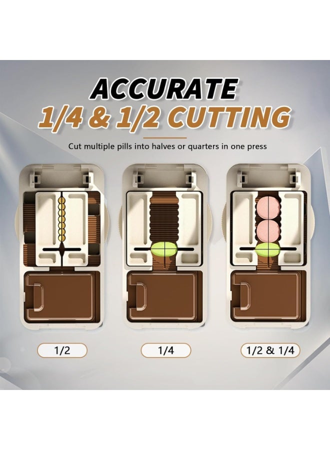 قاطعة أقراص محمولة للحبوب الصغيرة والكبيرة – تقسيم قابل للتعديل إلى 1/4 و1/2 مع علبة تخزين، موزع أقراص مع فرشاة تنظيف، مناسب للسفر - Image 3